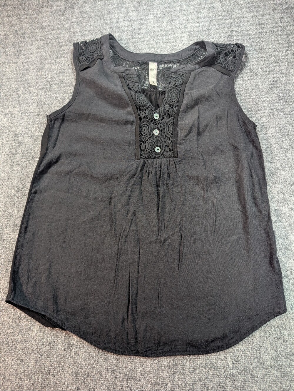PerSeption Concept Black Sleeveless Blouse with Lace Detail Medium Whimsygoth